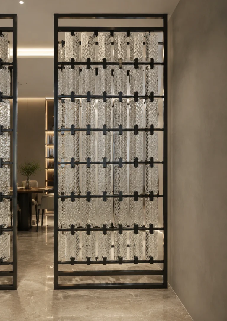 Rectangular Crystal Hanging Panels used in a custom interior crystal screen application